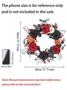 1pc Black Halloween Wreath With Twig Pine Needle & Pumpkin Decor, Gothic Door Hanging Circle For Party Halloween, Fall Front Porch Home Decoration - multicolor - View 3