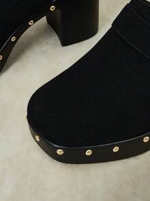 Styleloop Outdoor Women's Square Toe Side Round Nails Decoration Fashionable, Simple, Breathable And Comfortable Party Shoes With Slip-On Exposed Heel - Black - View 9