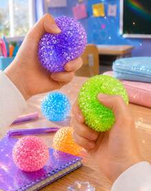 Hape 1pc Green Diamond Texture Squishy Stress Relief Ball, 6cm Spiky Orb Squeeze Ball With TPR Shell, Maltose & Sequin Filling, Slow Rebound Hand Pressure Release Portable Desk Accessory - Multicolor - View 3