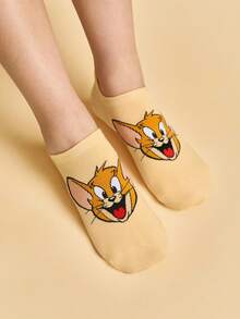 TOM & JERRY X SHEIN 趣味女款船襪 4雙裝 - 混色 - 查看 7