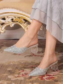 CUCCOO TILAWA Women's Crystal And Glass Rhinestone Pointed Women's High-Heeled Shoes, Suitable For Going Out, Banquets, Parties And Other Activities - Silver - View 2