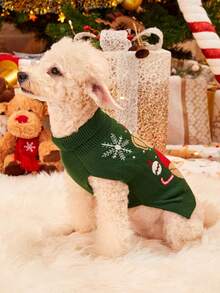 PETSIN 1pc Christmas Pet Cat Dog Universal Green Diamond Grid Elk Snowflake Cute Pattern Jacquard Knitted Elastic Comfortable Dog Christmas Sweater - Multicolor - View 7