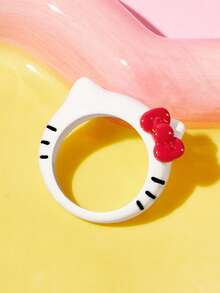 HELLO KITTY AND FRIENDS | SHEIN 時尚可愛白色滴油鋅合金戒指，禮物，節日 - 彩色 - 查看 2