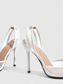 CUCCOO SZL Mesh Pointed Back Space Stiletto Shoes, Side Space Design, Workplace Commuting Dating Slim High Heels - White - View 6