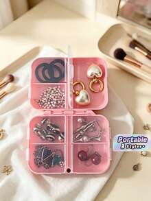 Portable Magnetic 7 Compartment Double Row Pill Case, Transparent Plastic Weekly Pill Organizer, Travel Storage Box For Medication Vitamins Trinkets Small Accessories - multicolor - View 1
