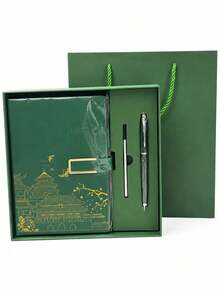A5 Vintage Chinese Pattern Notebook & Metal Pen Gift Set, Hardcover Journal With Replacement Pen Refill, Luxury Stationery Box And Gift Bag, Perfect For Business, Office, Back-To-School Gifting - multicolor - View 11