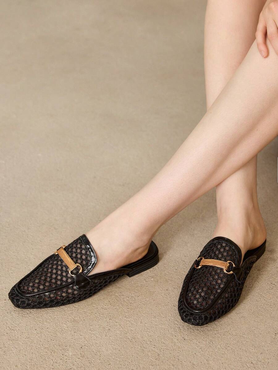 MOTF BUCKLE SIMPLE AND GENEROUS FASHION VERSATILE LEISURE WORKPLACE COMMUTE EMPTY WOMEN FLAT SHOES - Black - View 2