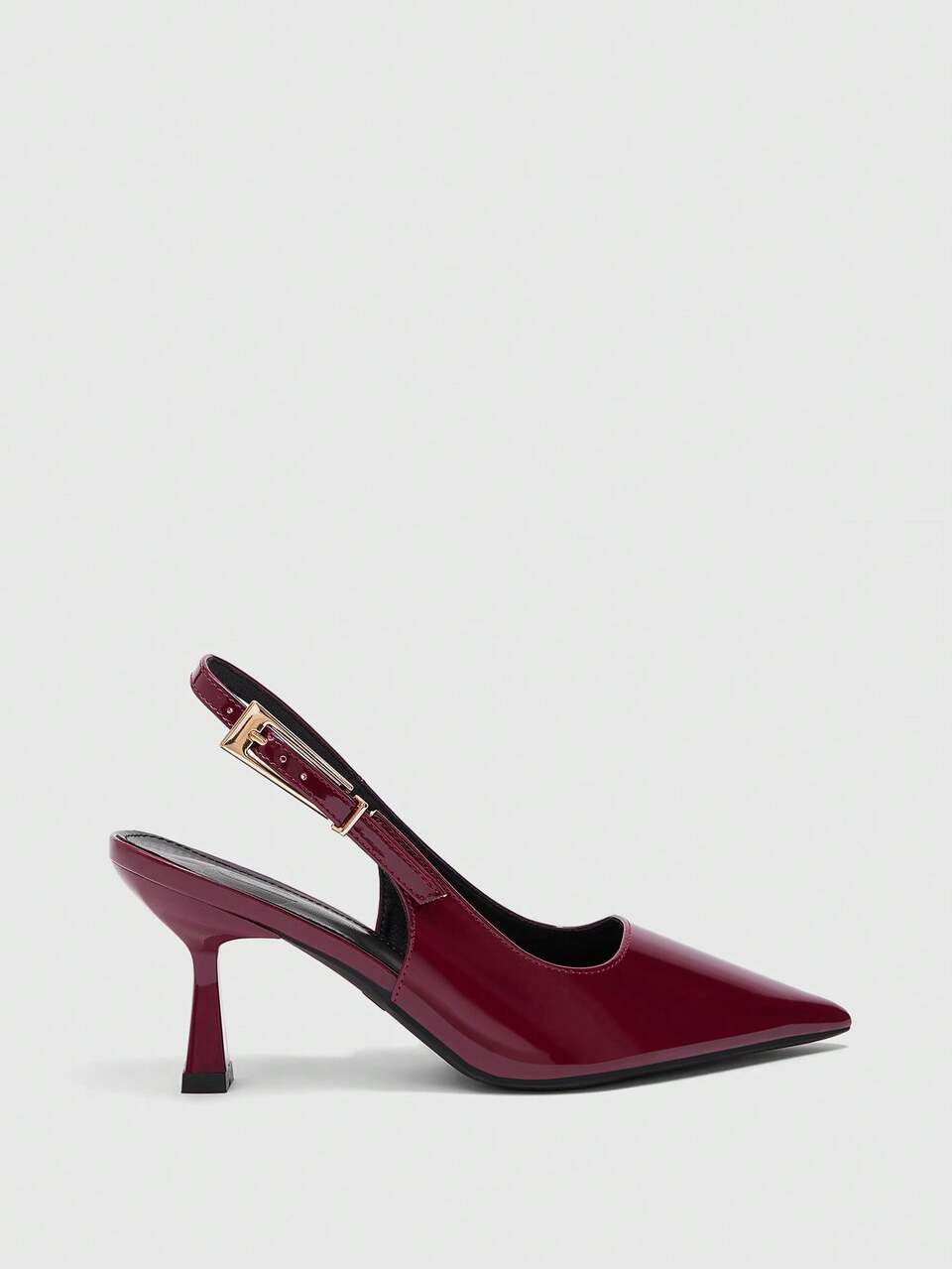 CUCCOO BIZCHIC Women's Glossy Leather Back Empty High Heels, Pointed Square Metal Buckle Ankle Strap Stiletto Shoes Fall Shoes