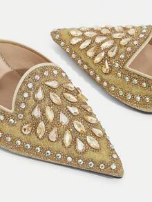 CUCCOO TILAWA Flower Rhinestone Elegant Sexy Pointed Women's High Heels - Exquisite And Stylish Design, With A Slip-On Design For Women With Stilettos - Gold - View 6