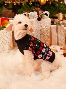 PETSIN 1pc Christmas Pet Cat Dog Universal Green Diamond Grid Elk Snowflake Cute Pattern Jacquard Knitted Elastic Comfortable Dog Christmas Sweater - Multicolor - View 5