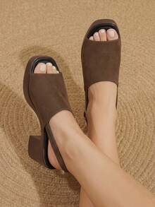 Styleloop Women's Shoes Summer Versatile Coffee-Colored Square Toe Without Grinding Feet Thick High-Heeled Sandals, Bohemian Vacation Style - Coffee Brown - View 4
