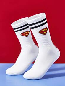 SUPERMAN X SHEIN 1 Pair Of Striped Tube Socks - White - View 6