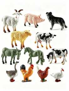 MINKOJA 12pcs Miniature Farm Animal Simulation Models, Including Mini Chickens, Ducks, Geese, Horses And Cows, Suitable For Holiday Gifts For Science And Cognitive Development - Multicolor - View 3
