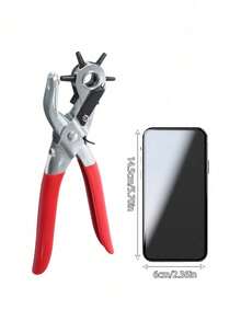 1pc Multi-Function Leather Hole Punch Tool, 8.5 Inch Heavy Duty 6-Size Rotating Manual Belt Punch, DIY Craft For Watch Strap Pet Collar Saddle Shoes Fabric, Silver/Red, Great Gift - red - View 4