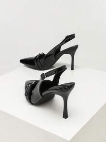 CUCCOO SZL Women's Shoes Fashion PU Material Pointed Stiletto High Heels, Double Strap Simple Glossy Design, Suitable For Commuting Parties - Black - View 3