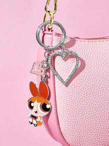 THE POWERPUFF GIRLS X SHEIN 多色愛心閃鑽金屬包包吊飾，女孩風包包吊飾配件禮物 - 彩色 - 查看 2
