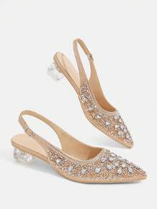 CUCCOO TILAWA Women's Crystal & Glass Rhinestone Pointed Toe Champagne High Heel Pumps, Suitable For Outings, Banquets, Parties And Other Events - Champagne - View 5