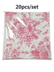 20 Pcs/Set,Blue/Pink/Green, Retro Floral Printed Disposable Napkins. 13*13 Inch Double-Layer Plant Paper Napkins. Suitable For Birthday, Wedding, Tea Party, Hotel Decoration Napkins - Multicolor - View 10