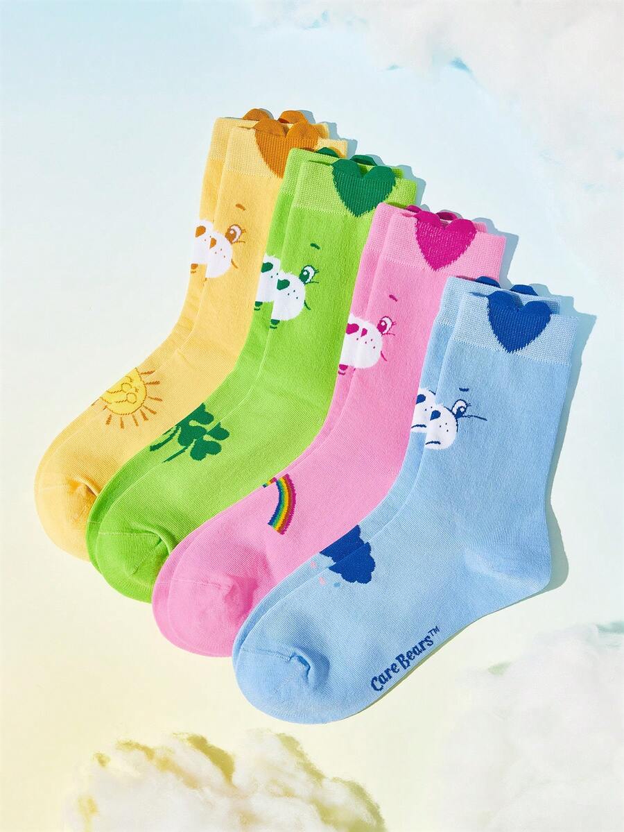 SHEIN X Care Bears 4雙中筒襪,吸汗且柔軟 - 雜色 - 查看 1