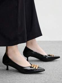 CUCCOO BIZCHIC 女款時尚裝飾高跟尖頭鞋 情人節款 - 黑色PU - 查看 5