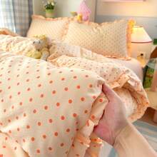 Cirelle 3pcs Ruffled Duvet Cover Set - Soft Polyester Polka Dot Bedding Set, Aesthetic Cottagecore Dot Quilt Cover With Ruffle Hem, 1 Duvet Cover + 2 Pillowcases (No Sheet & No Insert) - Light Yellow - View 12