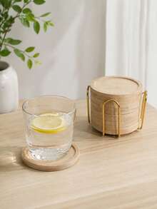 6‑Pack Bamboo Coaster Set With Holder, Natural Wood Coasters Waterproof Heat‑Resistant For Home Bar Kitchen Decor - Wood Color - View 9