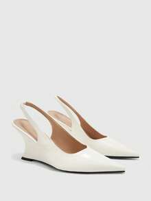 CUCCOO BIZCHIC 溫柔米色尖頭楔跟後扣女鞋，通勤不累腳，包頭高跟鞋 - 米色 - 查看 6