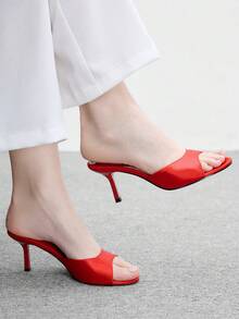 CUCCOO BIZCHIC 女款經典舒適百搭優雅度假休閒穆勒高跟涼鞋 - 紅1色丁 - 查看 1