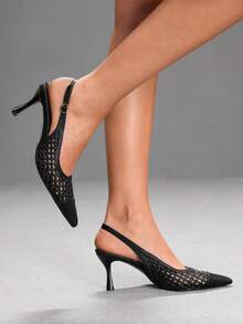 CUCCOO SZL Women Shoes Multi-Color Woven Hollow Breathable Design Pointed Tip Thin Heel Strap Sandals Light Commuter Style Spring And Summer Suitable For Workpla - Black - View 9