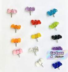 40 Assorted Cute Cartoon Resin Teddy Bear Thumbtacks, Suitable For Corkboards, Photo Walls, Decorative Maps, And More; Ideal For Schools, Homes, And Offices - Multicolor - View 1