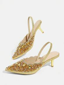 CUCCOO TILAWA Women's Fashion Electroplating And Glass Rhinestone Pointed Women's High-Heeled Shoes, Suitable For Going Out, Banquets, Parties And Other Activities Fall Shoes - Gold - View 7