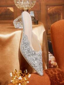 CUCCOO TILAWA Women's Crystal And Glass Rhinestone Pointed Women's High-Heeled Shoes, Suitable For Going Out, Banquets, Parties And Other Activities - Silver - View 4