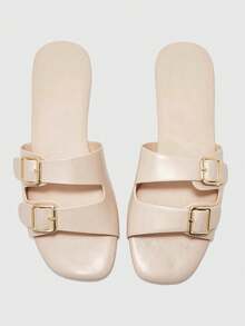 CUCCOO BIZCHIC Summer New Apricot One-Button Women's Flat Sandals Slippers Casual Fashion Versatile Comfortable Commuter Women's Flat Sandals Women's Shoes - Apricot - View 10