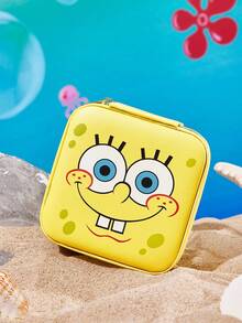 SpongeBob SquarePants | SHEIN 卡通黃色海綿人造皮革旅行珠寶盒，便攜式項鍊收納盒附3個掛鉤與戒指隔層，迷你收納盒，適合女孩日常使用與旅行 - 黃色 - 查看 3