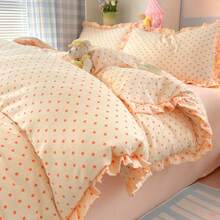 Cirelle 3pcs Ruffled Duvet Cover Set - Soft Polyester Polka Dot Bedding Set, Aesthetic Cottagecore Dot Quilt Cover With Ruffle Hem, 1 Duvet Cover + 2 Pillowcases (No Sheet & No Insert) - Light Yellow - View 10