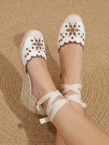 Styleloop Ladies, Rubber Band Cross Strap, Straw Rope, Sandals, High Heels. Fall Shoes - Beige - View 8