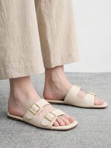 CUCCOO BIZCHIC Summer New Apricot One-Button Women's Flat Sandals Slippers Casual Fashion Versatile Comfortable Commuter Women's Flat Sandals Women's Shoes - Apricot - View 6