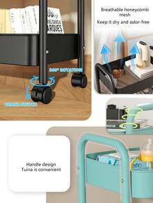 1 Pc Functional Mobile Trolley With Strong Load-Bearing Capacity, Rust-Proof And Durable. Equipped With Display Shelves And Casters, It Is Easy To Assemble And Suitable For Kitchens, Bathrooms, Living Rooms, And Study Rooms. - Multicolor - View 4