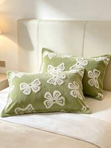 Cirelle 1pc 3D Embossed Butterfly Plush Pillow Sham, Ultra Soft Flannel Fleece Pillowcases, Sage Green Decorative Pillow Cover Enclosure For Cozy Bedding Decor (No Insert) - Multicolor - View 3