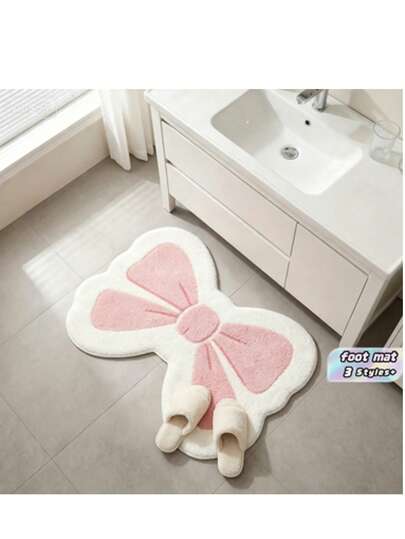Pink And White Bow Decorative Doormat, Sweet Girly Style, Suitable For Indoor And Outdoor Use; Rug, Room Decor, Floor Mat, Bedroom Rug, Kitchen Mat, Home Decoration, Doormat, Bath Mat, Vacation House Decor, Perfect Gift For Valentine's Day