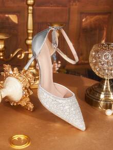 CUCCOO TILAWA Summer Ladies Elegant Luxury Rhinestone Hollow Sandals Shopping Party Commuter Office Fashion Pointed High Heels - Silver - View 4