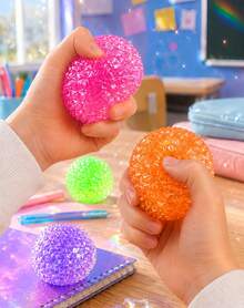 Hape 1pc Pink Diamond Texture Squishy Stress Relief Ball, 6cm Spiky Orb Squeeze Ball With TPR Shell, Maltose & Sequin Filling, Slow Rebound Hand Pressure Release Portable Desk Accessory - Multicolor - View 2