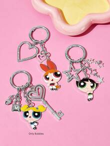 THE POWERPUFF GIRLS X SHEIN Love 金屬鑰匙圈包包吊飾，女孩風吊飾配件禮物 - 彩色 - 查看 7