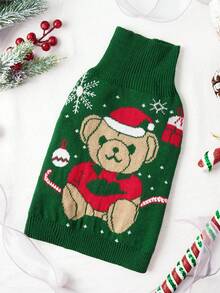 PETSIN 1pc Christmas Pet Cat Dog Universal Green Diamond Grid Elk Snowflake Cute Pattern Jacquard Knitted Elastic Comfortable Dog Christmas Sweater - Multicolor - View 4