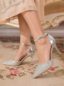 CUCCOO TILAWA Summer Ladies Elegant Luxury Rhinestone Hollow Sandals Shopping Party Commuter Office Fashion Pointed High Heels - Silver - View 11
