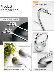 1 Set Of Swan-Shaped Tableware, Including 6/12 Fruit Spoons, Stainless Steel Dessert Spoons And Coffee Spoons, Equipped With A Swan-Shaped Storage Base. Easy To Clean, Durable With A Comfortable Grip, Suitable For Kitchens, Hotels And Cafes. - Silver - View 3