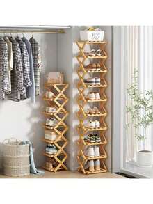 Zazumi 1pc Bamboo No-Installation Folding Shoe Rack, Suitable For Dining Room, Entryway, Bedroom, Living Room - Multicolor - View 9
