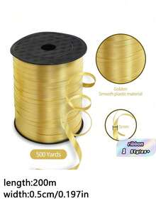 1 Roll, 250 Yard Black Curling Ribbon For Gift Wrapping, Balloon String, Wedding, Birthday, - Metallic Shiny " Ribbon For Bouquets And Flower Wrapping Paper Valentine DAY, Valentines Wedding, Birthday - Light gold - View 2