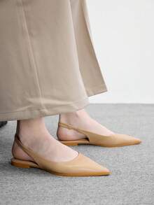 CUCCOO BIZCHIC 女款杏色尖頭簡約平底後扣slingback女鞋，輕量舒適百搭通勤平底鞋 - 杏色PU - 查看 4