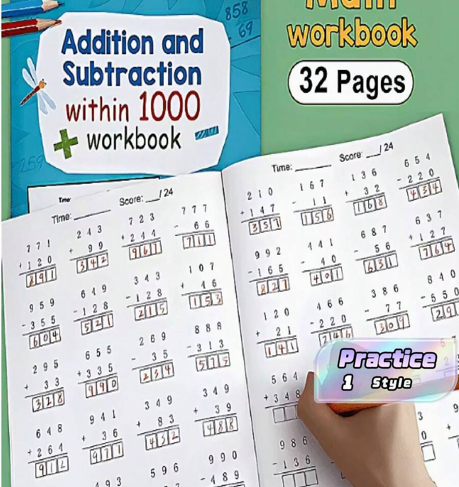 Addition And Subtraction Within 1000, Math Learning Writing Workbook, Math Practice Paper, Learning Activity Worksheet, Early Childhood Math Learning Enlightenment, School Learning And Educational Writing Aids - Within 1000 - View 1